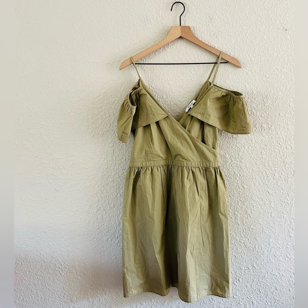 Madewell Khaki Cold Shoulder Ruffle Mini Dress Olive Green A-line